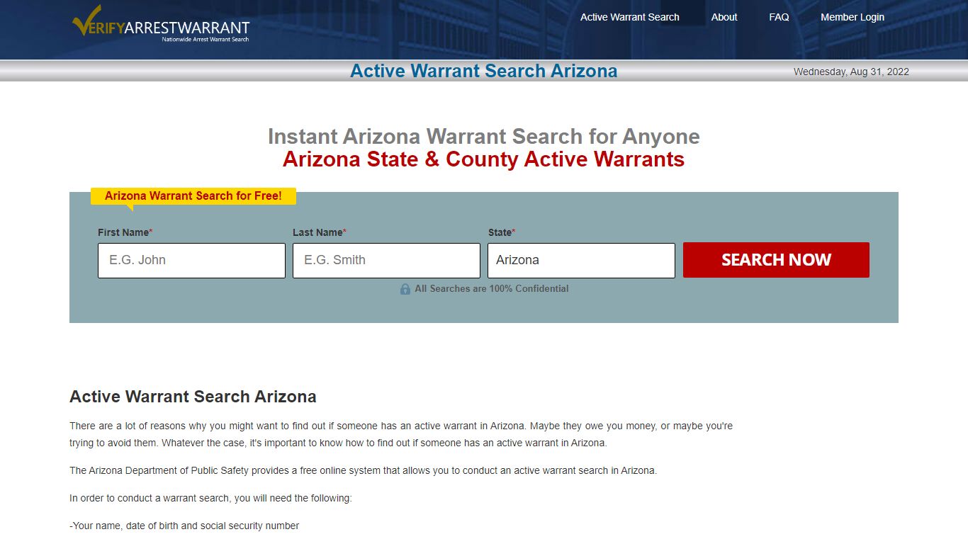 Active Warrant Search Arizona